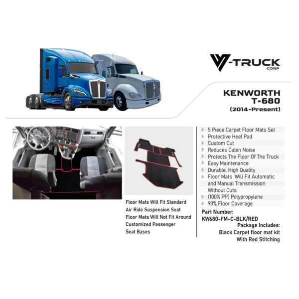 Kenworth T680 Premium carpet floor mats Full set - Truck Accessories: Floor  Mats, Curtains 